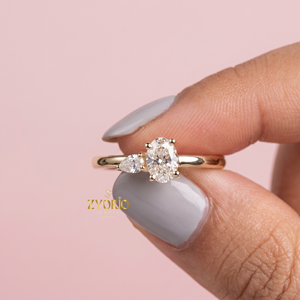 Oval Cut Engagement <b>Ring</b> <b>925</b> <b>Silver</b> Diamond <b>Ring</b> with Pear Side Stone Minimalist Promise <b>Ring</b> for Women - Product Image 4