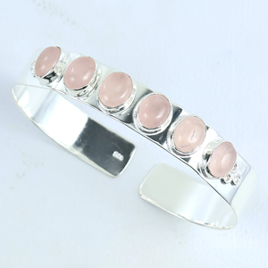 Wholesale Handmade 925 Sterling Silver Natural Rose Quartz Gemstone Multi <b>Stone</b> Oval Cabochon Statement Cuff Bangle <b>Bracelet</b> - Product Image 6