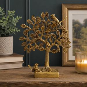 Sculpture d'arbre en laiton SHUBHAM, artisanat métallique doré, décoration d'oiseau, pièce d'art irrégulière pour salon, chambre, décoration intérieure - Product Image 6