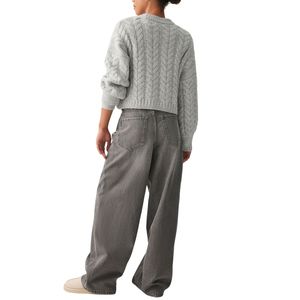 Jeans de mezclilla anchos gris lavado para mujer, cintura alta, ajuste holgado, estilo urbano, moda Y2K, OEM ODM al por mayor - Product Image 3