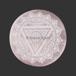 Beautiful Engraved Polished Round Selenite <b>Coasters</b> & Plates by Natural <b>Agate</b> - Product Image 3