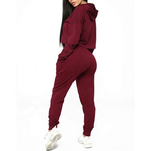 Women Sets 2 Pcs Sweatsuit Crop Top Cotton Suits Women Outfit Shoulder Tracksuits - Product Image 6