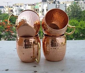 Copper cocktail <b>serving</b> mug <b>set</b> for luxury gourmet <b>beverage</b> corners hammered finish metal cups durable reusable <b>serving</b> mugs - Product Image 3