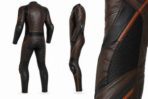 Combinaison de moto en cuir une pièce pour la conduite d'endurance |   Marron Noir Orange |   Fabricant OEM ODM |   Qualité de conception haut de gamme | - Product Image 6