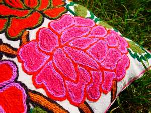 Embroidery Pillow Kashmiri Magic: Hand-Embroidered <b>Throw</b> Pillow Cover for boho style home decor - <b>Indian</b> handmade cushion cover - Product Image 3