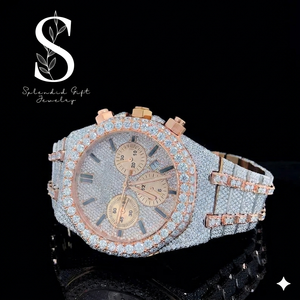 Reloj completamente cubierto de diamantes, estilo hip hop, reloj de plata de ley 925 maciza para la moda masculina. - Product Image 1