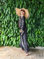 Desain Baru Kaftan Panjang Gaun Leher Sisi Celah Liburan Gaun Longgar Fit Dasi Dicelup Kaftan Plus Ukuran Katun Tie Dye Kaftan