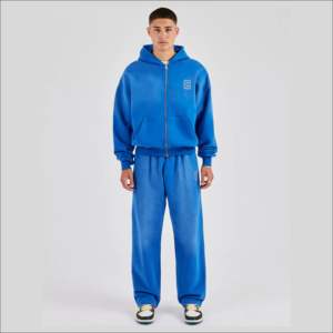 Survêtement Homme Bleu Royal Délavé de Qualité Supérieure, Logo Personnalisé Brodé, Streetwear Élégant, Survêtements Homme Épais - Product Image 5