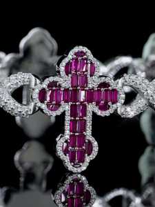 <b>Ruby</b> Cross Link <b>Bracelet</b> VVS Moissanite Halo 925 Silver 10K Gold Heavy Custom Iced Out Hip Hop Statement Bling <b>Bracelet</b> Men - Product Image 4