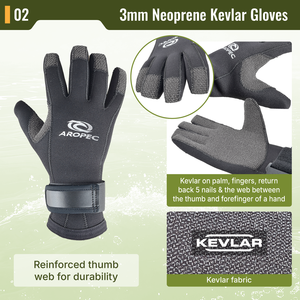 AROPEC 2026 Nouveaux gants de plongée en néoprène de 3 mm avec Kevlar, paume et doigts renforcés, sangle réglable à boucle-velcro - OEM/ODM/OBM - Product Image 3