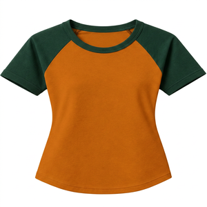 T-shirt Raglan Grande Taille Femme Beige Vert Manches Courtes Col Rond Couleur Unie Décontracté 100% Coton Respirant Broderie Jersey - Product Image 5