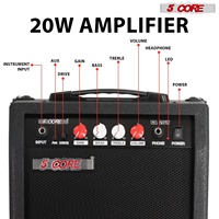 Amplificateur de guitare électrique 5 Core GA Series 20W avec haut-parleur intégré de 6,5 pouces, prise casque auxiliaire, mini ampli portable (120V)