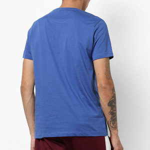 T-shirt décontracté pour homme à manches courtes, col rond, imprimé numérique bleu, motif rayé avec lettres sur le devant, coupe régulière, respirant, en jersey pour l'extérieur - Product Image 1