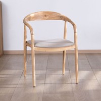 Vandana Urban Form Ensemble de 2 chaises de salle à manger élégantes en acacia avec sièges en tissu beige Vogue