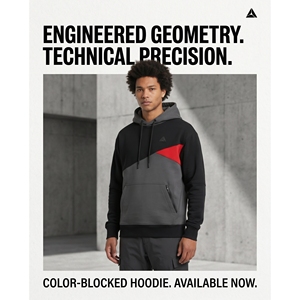 Sudadera con Capucha Asimétrica para Hombre, Personalizada, de Algodón de Tejido Inverso de 430 g/m², con Bloques de Color y Cierre de Cremallera - Product Image 5