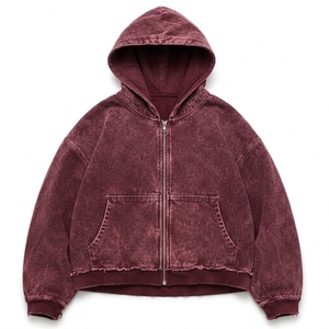 Sweat-shirt à capuche zippé pour homme, bordeaux, délavé à l'acide, effet usé, coupe oversize, streetwear, vêtements personnalisés - Product Image 1