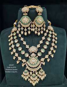 05497Kundan bridal <b>Necklace</b> and Earrings <b>Set</b> Gold Plated <b>Pearl</b> Beaded Floral Pendant <b>Set</b> for Jewelry Wedding - Product Image 4