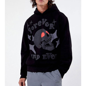 Sweat-shirt à capuche oversize pour homme noir, imprimé 'Peace Stop Wars', style streetwear, pour l'automne, en molleton bouclette, avec poche, sérigraphie - Product Image 1