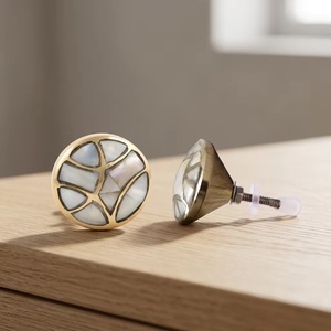 Brass Round Cabinet Knob with Mother of Pearl Inlay Modern Design for <b>Kitchen</b> Dresser Drawer Wardrobe Usage - Product Image 1