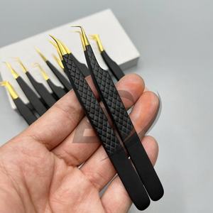 แหนบต่อขนตาแบบด้ามจับแข็งแรงแหนบปลายแหลมสำหรับต่อขนตาทำจากสเตนเลสสีดำสีทองพิมพ์โลโก้ได้ตามต้องการ - Product Image 2