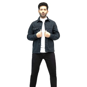 Veste chemise en toile pour homme, décontractée, col rabattu, simple boutonnage, coupe ajustée, couleur unie, vêtement d'extérieur pour l'automne - Product Image 1