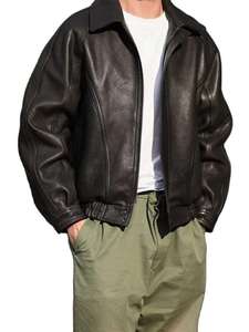 Men's Oversized Genuine <b>Leather</b> Bomber <b>Jacket</b> OEM Private Label Vintage Black Cowhide Zip Up <b>Leather</b> <b>Jacket</b> - Product Image 6