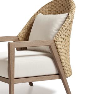 Fauteuil moderne en teck massif avec rotin synthétique et coussin pour usage extérieur, villa et hôtel - Product Image 4