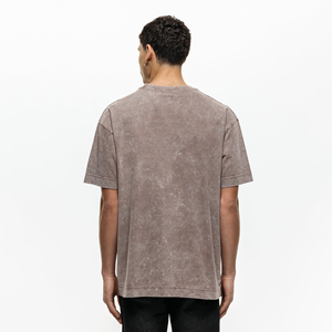 เสื้อยืดสตรีทแวร์ลายฟอกสี 100% ผ้าฝ้าย คอโอเวอร์ไซส์ แขนสั้นแบบผูกเชือก ทรงหลวมไหล่ตก สำหรับผู้ชาย - Product Image 3