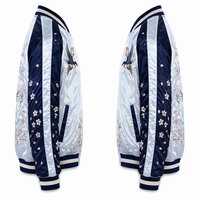 Blouson Bomber Réversible en Satin Dravelle Industry Hiver, Broderie Faucon Bleu sur le Devant, Souvenir Japonais Nagaran