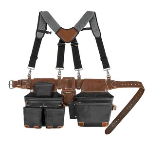 Genuine Leather <b>Tool</b> Belt <b>Carpenter</b> Apron with Multiple Pockets Adjustable Strap for Electrician Maintenance Use - Product Image 4