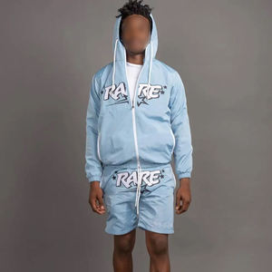 Ensemble de survêtement pour homme en nylon coupe-vent avec logo personnalisé imprimé, streetwear d'été, veste coupe-vent à capuche et short, ensemble 2 pièces, séchage rapide, léger - Product Image 3
