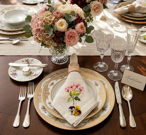 Servilletas de Tela Personalizadas al por Mayor, de Lino/Algodón Color Crudo, en Todos los Tamaños, Bordadas con Hortensias, Servilletas de Cena con Dobladillo Cosido - Product Image 5