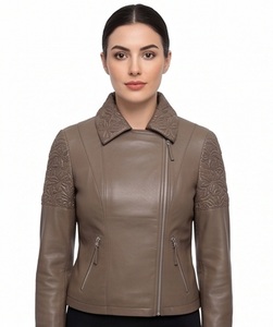 Veste de moto en cuir d'agneau véritable pour femmes Gravs, coupe-vent, écologique, service OEM personnalisé - Product Image 1