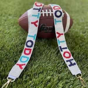 Hotty Toddy Beaded Purse Strap Game Day <b>Bags</b> Accessories Seed Bead Crossbody Belt Replacement Shoulder Handle Wide Webbing White - Product Image 1