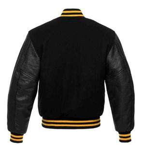 เสื้อแจ็คเก็ตเบสบอลแบบ Letterman สีน้ำเงินกรมท่าสำหรับผู้ชาย แขนหนัง กันน้ำ กันลม เป็นมิตรกับสิ่งแวดล้อม ขายส่งแบบ OEM - Product Image 4
