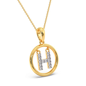 จี้เพชรรูปตัวอักษร H แบบวงกลม พร้อมสร้อยคอทองคำ - Product Image 3