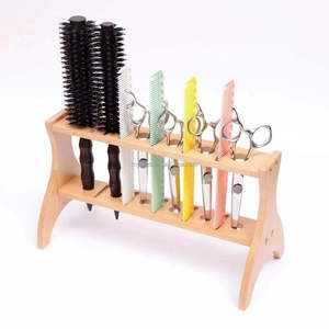 IKZARSA CIK-126 Professional 2-Tier Durable <b>Solid</b> <b>Wood</b> Barber Tools Storage Rack with Scissors Holder for Salon Styling Supplies - Product Image 2