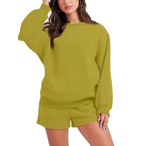 Logo personalizado hecho de fábrica 2 piezas 100% algodón polar conjuntos cortos de mujer invierno Casual Streetwear Sweat Shorts sudadera trajes - Product Image 1