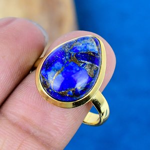 Natural Copper Lapis Lazuli Pear Shape Gemstone <b>Ring</b> <b>925</b> Sterling <b>Silver</b> - Product Image 3