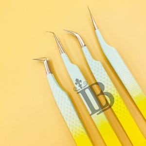 Extensions de cils de haute qualité, durables, couleur ombrée bleu ciel et jaune, pinces à cils à pointe argentée, en vison - Product Image 6