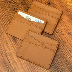 กระเป๋าสตางค์ใส่บัตรเครดิตนามบัตรหนังแท้สำหรับผู้ชายและผู้หญิงมีช่องด้านหน้าแบบเรียบง่าย - Product Image 4