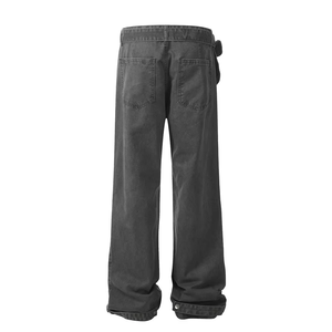Pantalones Vaqueros Anchos Negros para Hombre, Cintura Alta, Corte Holgado, Lavado Arena, Algodón, Estilo Urbano, Otoño - Product Image 2