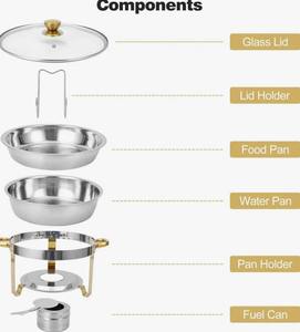 Juego de 4 calentadores de comida redondos de 5QT para buffet premium, ideales para catering y eventos al mejor precio. - Product Image 5