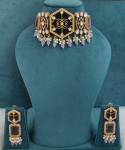 Conjunto de gargantilla de cuentas de latón, perlas Polki y cristal Monalisa, calidad premium, estilo minimalista, conjunto de collar tradicional indio. - Product Image 6