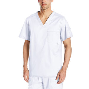 Ensemble d'uniformes médicaux personnalisés pour hommes, confortables et respirants, à col en V, en tissu tissé 100% coton, avec détection par radiofréquence - Product Image 4