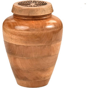 Turned Wood Cremation Urn Decorative <b>Ashes</b> Memorial <b>Keepsake</b> Jar With Lid Classic Border Design - Product Image 2