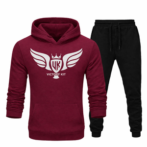 ชุดเซ็ตเสื้อฮู้ดสีเทาและกางเกงจ็อกเกอร์สีดำสำหรับผู้ชาย  ชุดลำลองสปอร์ตแวร์ปักโลโก้ได้  เสื้อฮู้ดผ้าฟลีซสำหรับฤดูหนาวพร้อมกางเกงขายาว - Product Image 2