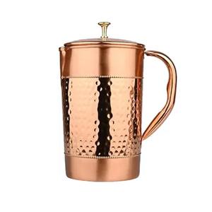 Carafe en cuivre pur martelé avec couvercle et 2 sets de gobelets décoratifs, carafe 100% cuivre pur pour la maison, la cuisine, les mariages, les fêtes et les événements. - Product Image 3