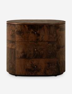 Luxury Dark <b>Teak</b> <b>Bedside</b> Cabinet Featuring Rounded Form and Elegant Wood Pattern - Product Image 1