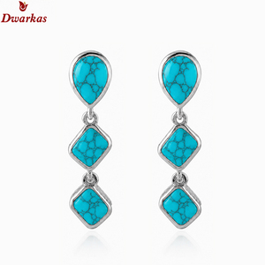 fashion fine jewelry classic <b>earrings</b> solid 925 sterling <b>silver</b> turquoise dyed gemstone water drop <b>earring</b> wedding anniversary - Product Image 2